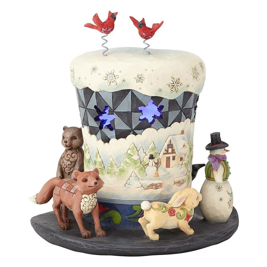 “TOP HAT TIDINGS” LIGHTED SNOWMAN TOP HAT – HEARTWOOD CREEK – BY JIM SHORE – 4060108