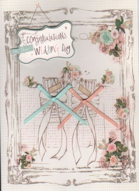 WEDDING PINK & BLUE RIBBON GREETING CARD