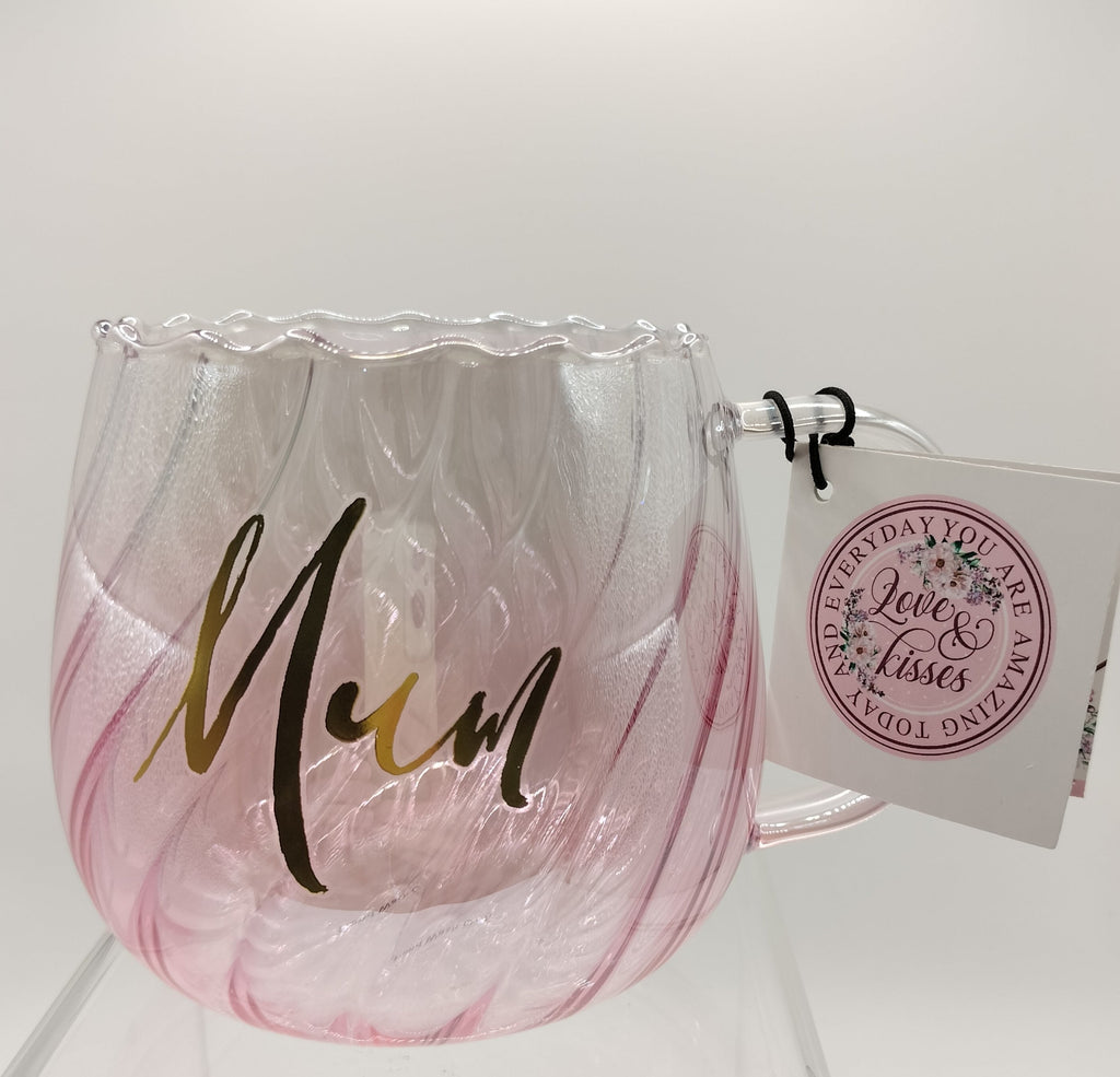 Mum Pink Twirl Glass Mug