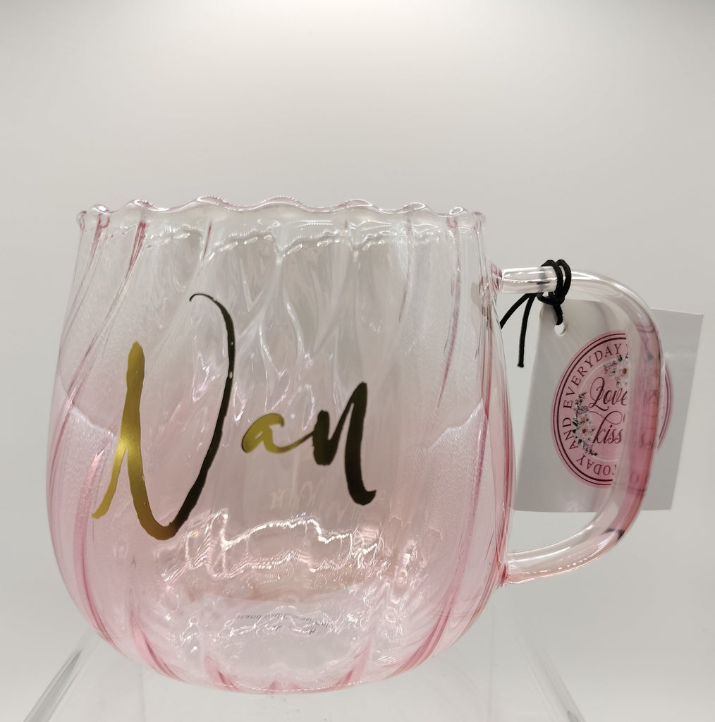 Nan Pink Twirl Glass Mug