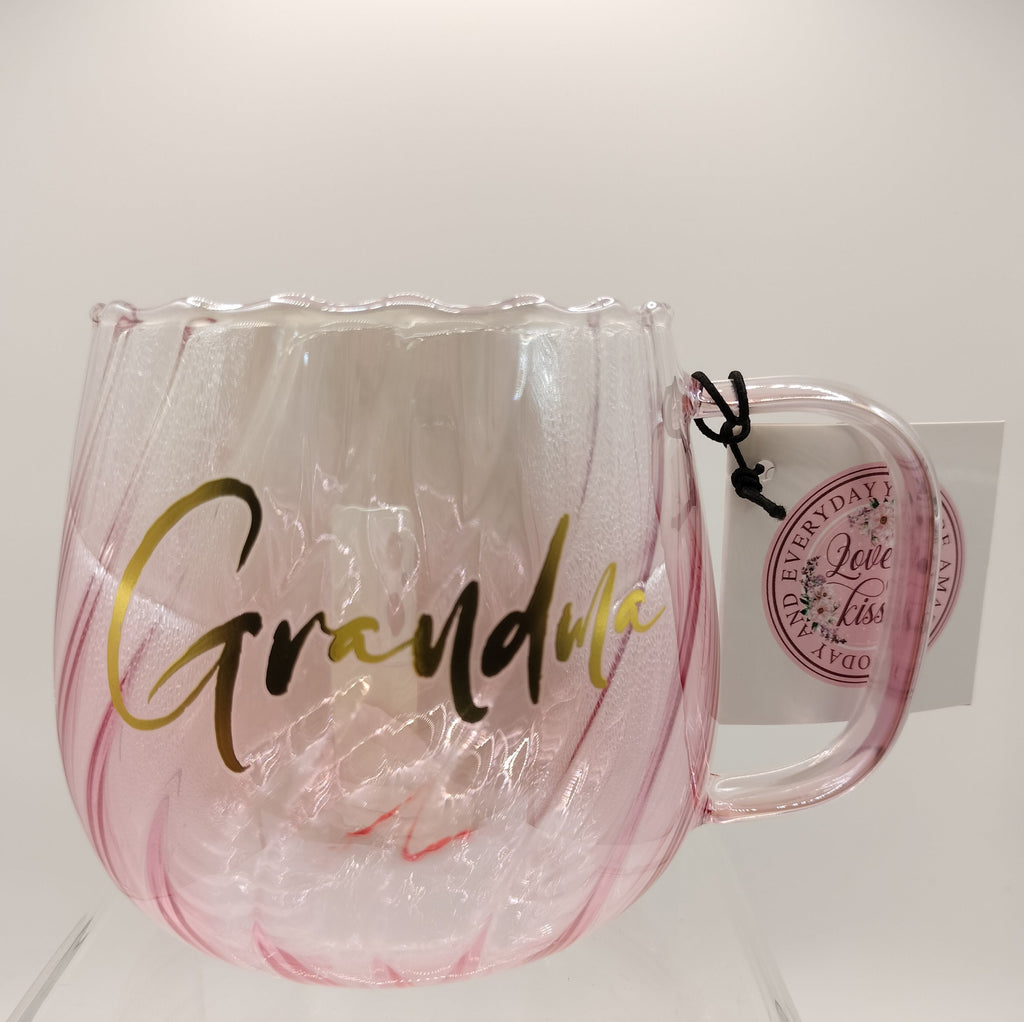 Grandma Pink Twirl Glass Mug