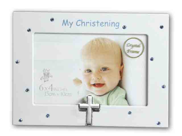 CHRISTENING BLUE CRYSTAL FRAME