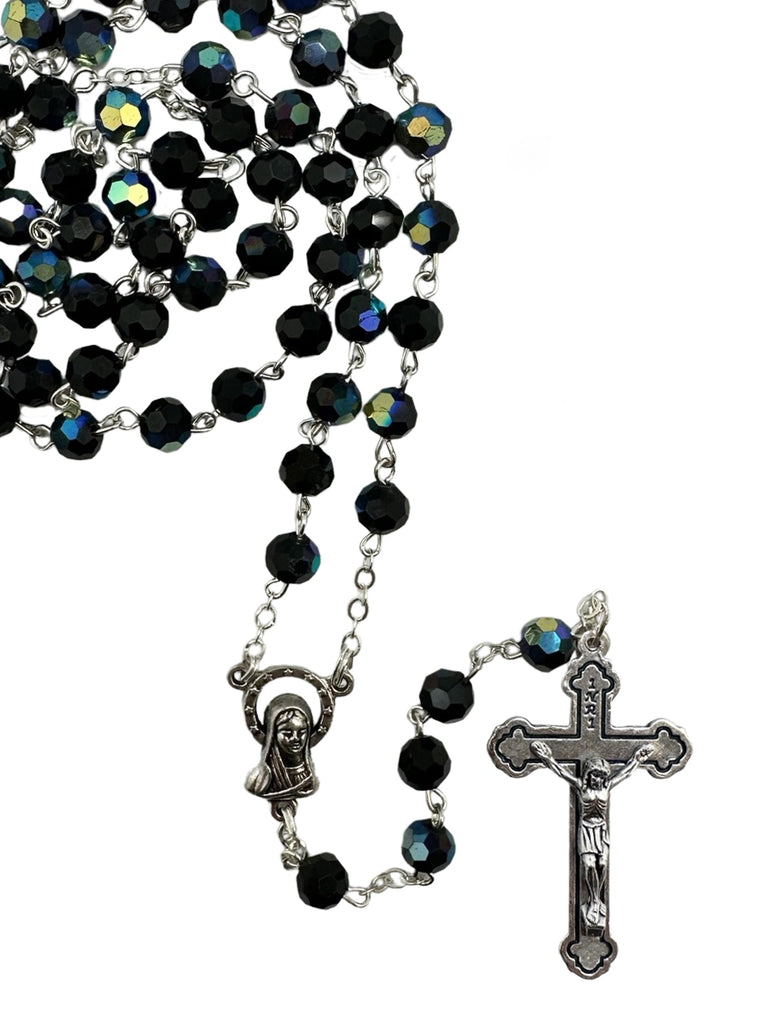 CRYSTAL ROSARY- 5MM AB BLACK