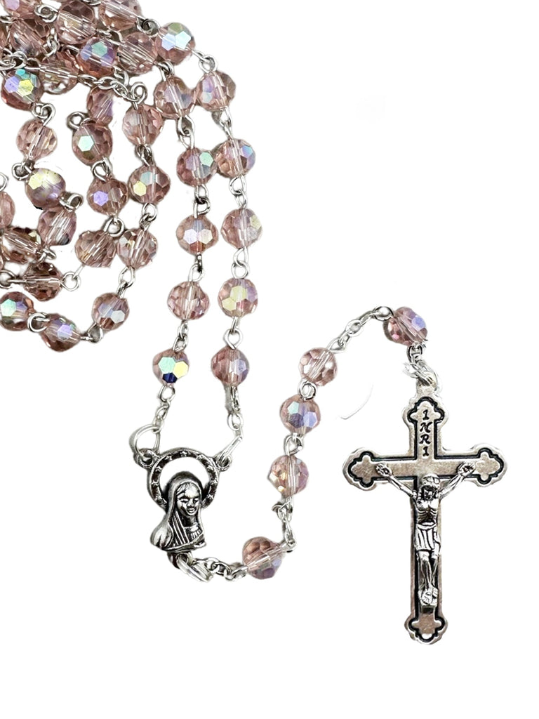 CRYSTAL ROSARY- 5MM AB PINK