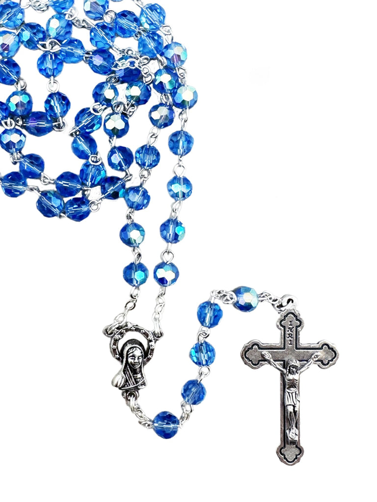 CRYSTAL ROSARY- 5MM AB SAPPHIRE