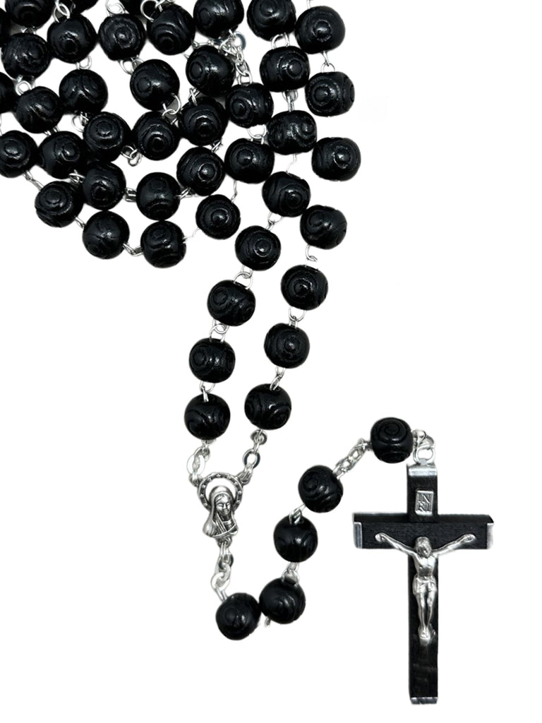 8MM WOOD ROSARY (BLACK)