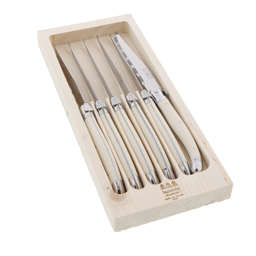 Jean Dubost Laguiole Simplicite Ivory - 6pc Steak Knife Set 1.2mm