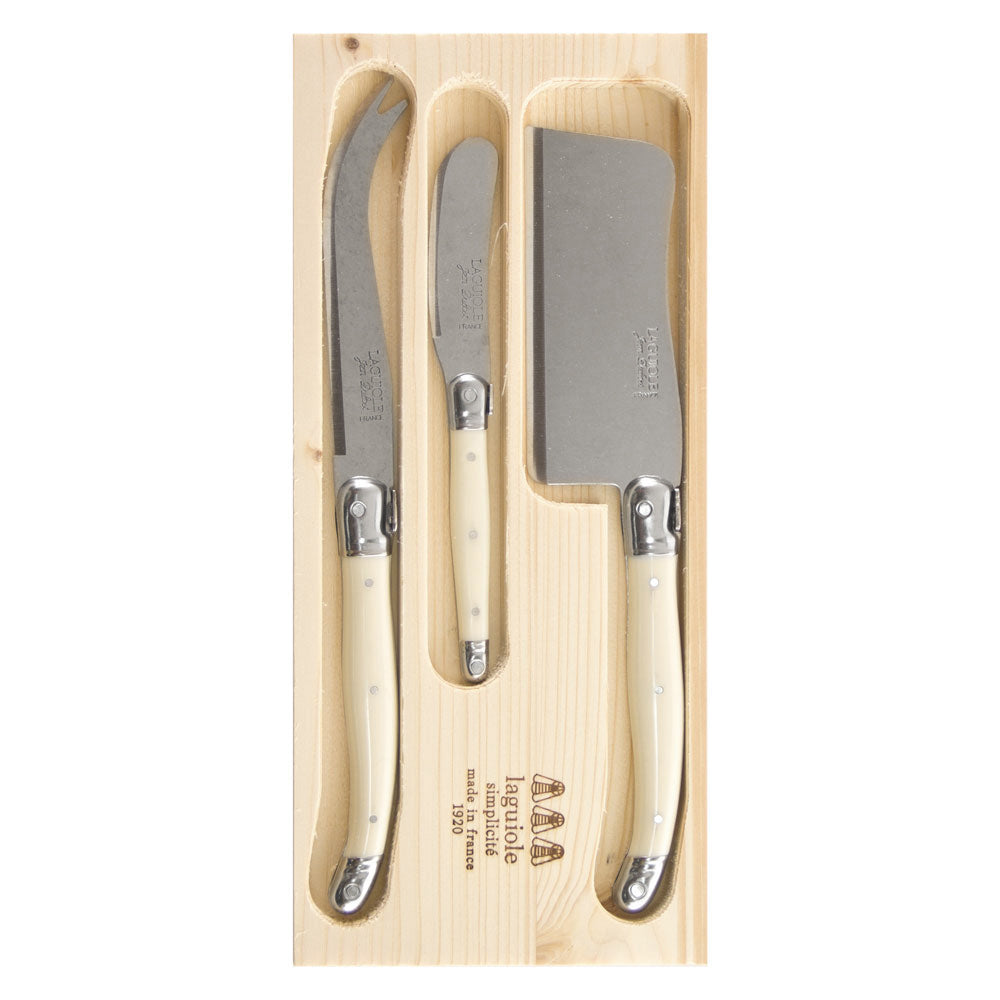 Jean Dubost Laguiole Simplicite Ivory - 3pc Cheese Set with Cleaver