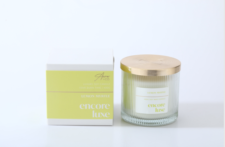 400G ENCORE LUXE RIBBED SOY CANDLE   LEMON MYRTLE