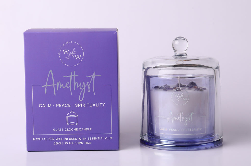 LARGE CRYSTAL INFUSED CANDLE -AMETHYST/FRENCH LAVENDER