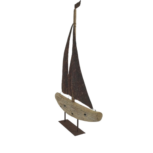 Handcrafted Timber + Rust Metal Sailboat 47×8.5x70cm