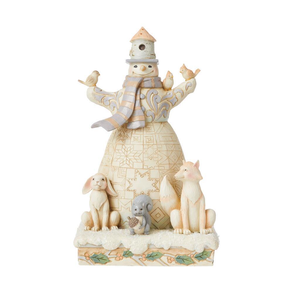 JIM SHORE HEARTWOOD CREEK WHITE WOODLAND - SNOWMAN WITH BIRDHOUSE HAT