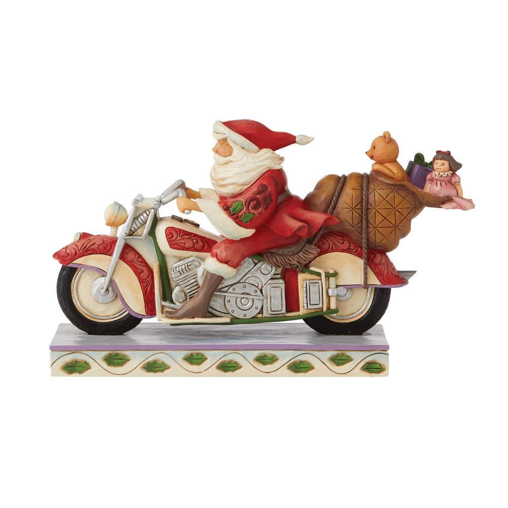 Heartwood Creek - 14cm Santa Riding Motorcycle Santa, Cruisin' Towards Christmas