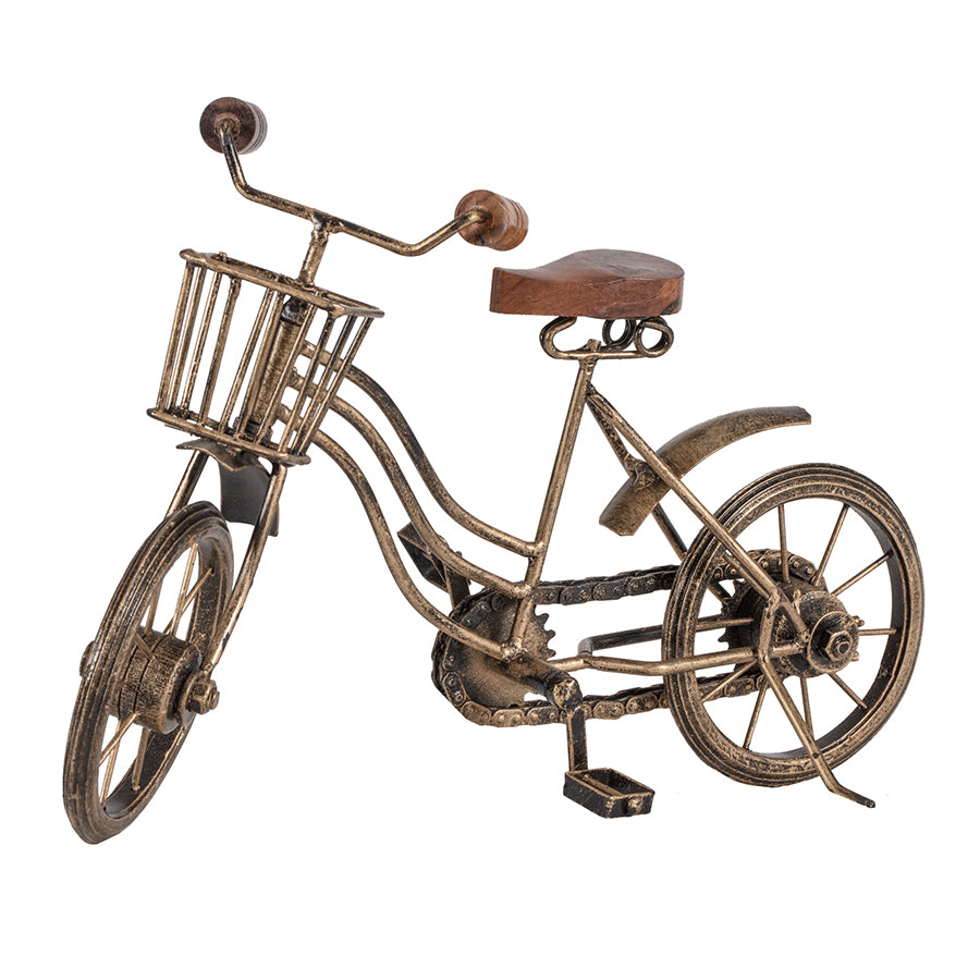 Vintage Bicycle w/Basket-Antique Gold 32x11x18cm