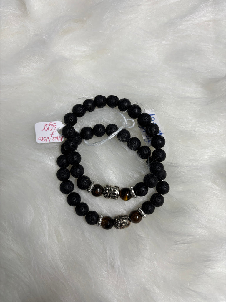 Tigers Eye + Lava Stone Small Elastic Bracelet