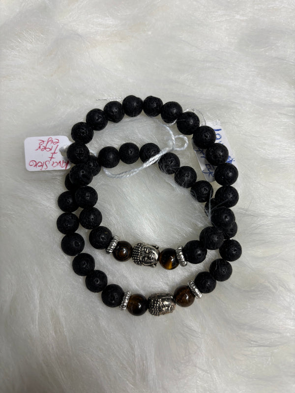 Tigers Eye + Lava Stone Small Elastic Bracelet