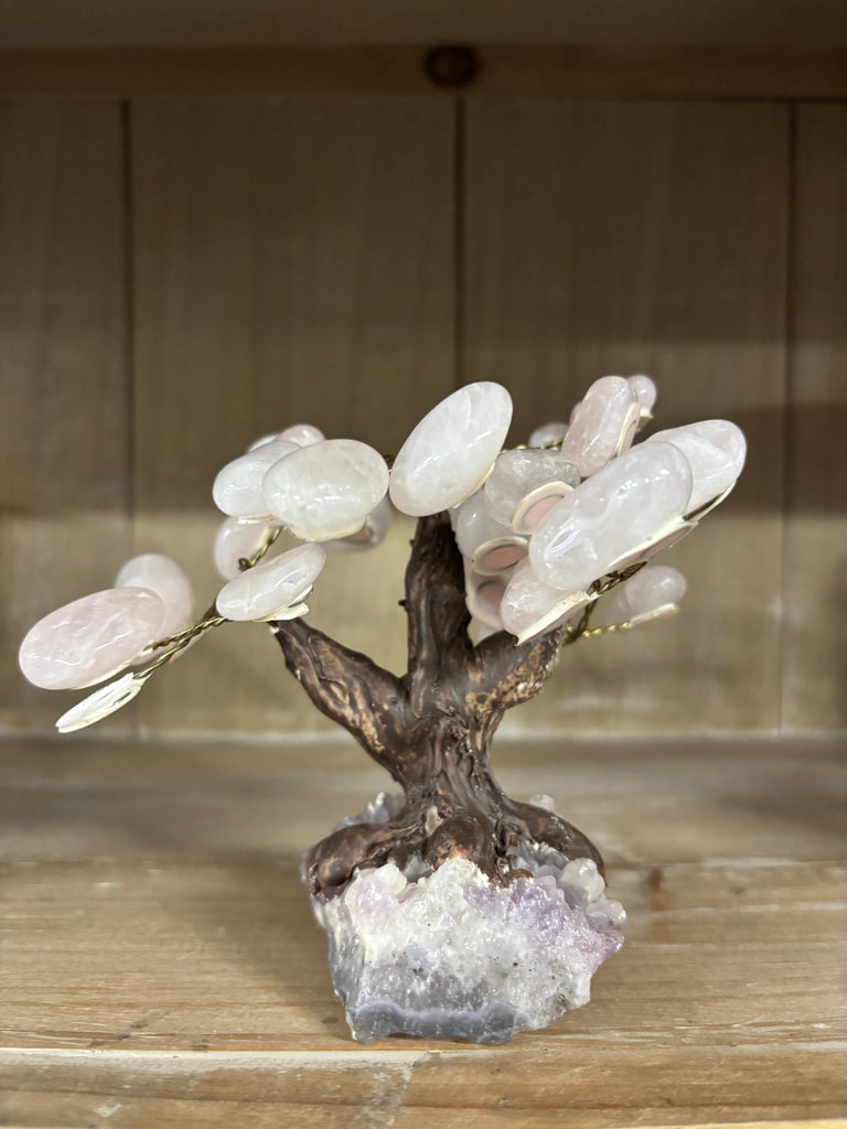 Rose Quartz on Amethyst Crystal Tree