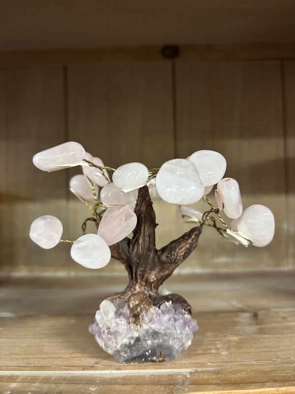 Rose Quartz on Amethyst Crystal Tree
