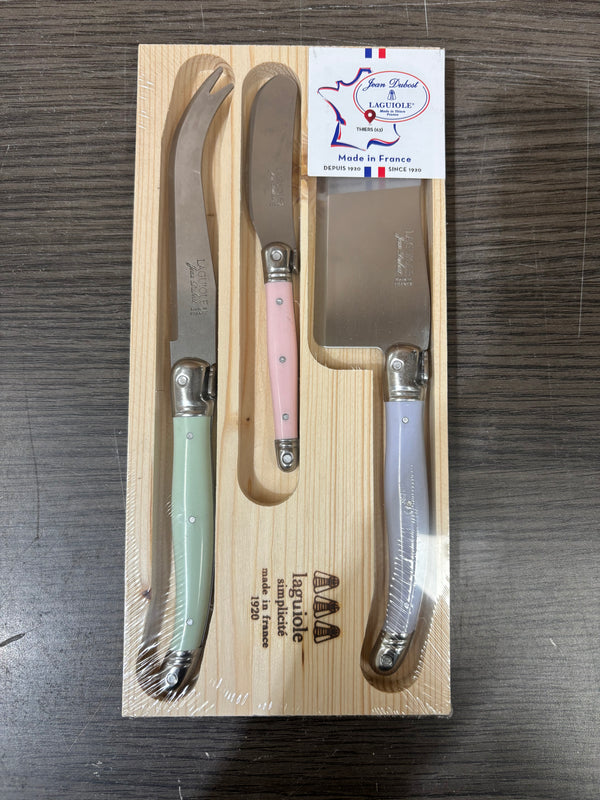 Jean Dubost Laguiole Simplicite - 3pc Cheese Set with Cleaver Pastels