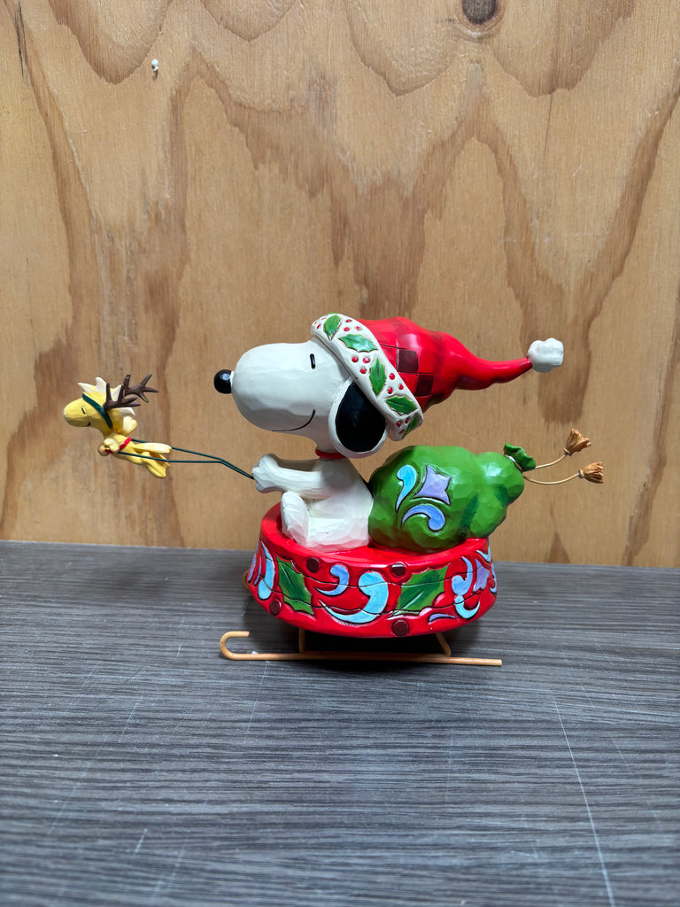 Peanuts by Jim Shore - Snoopy as Santa in Dog Bowl Sled - Dashing through the Holidays