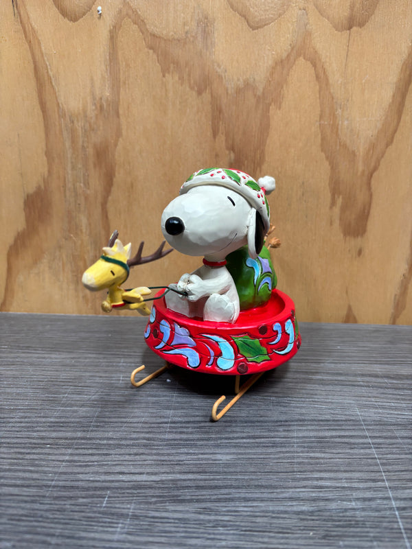 Peanuts by Jim Shore - Snoopy as Santa in Dog Bowl Sled - Dashing through the Holidays