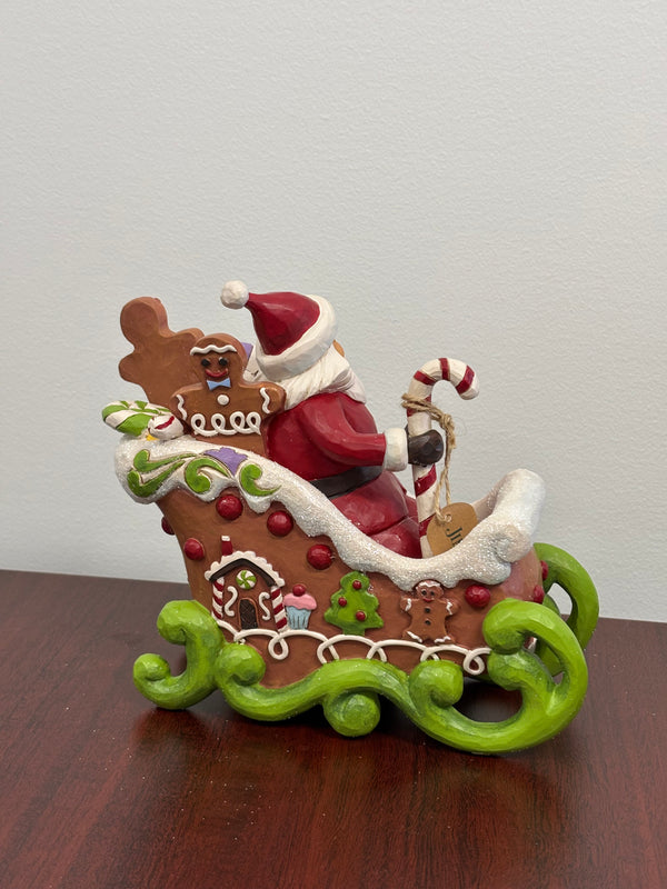 Jim Shore Heartwood Creek Gingerbread Christmas - Santa in LED Gingerbread Sleigh