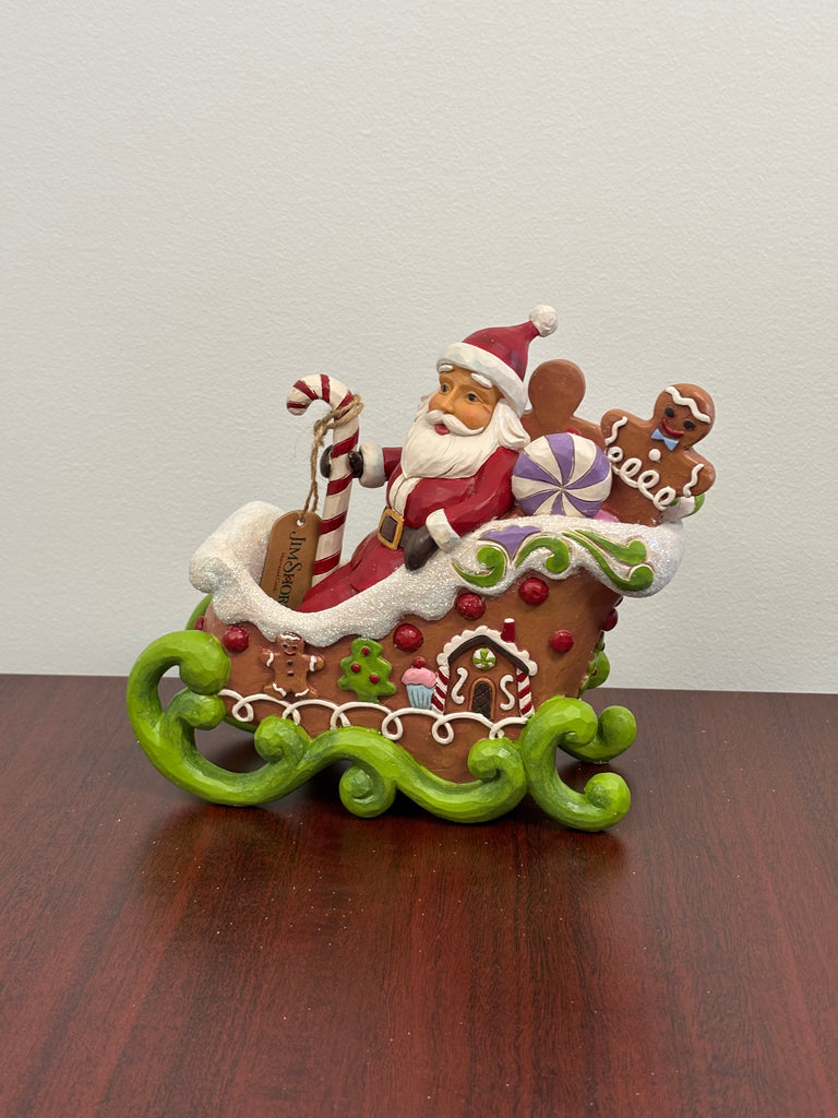 Jim Shore Heartwood Creek Gingerbread Christmas - Santa in LED Gingerbread Sleigh