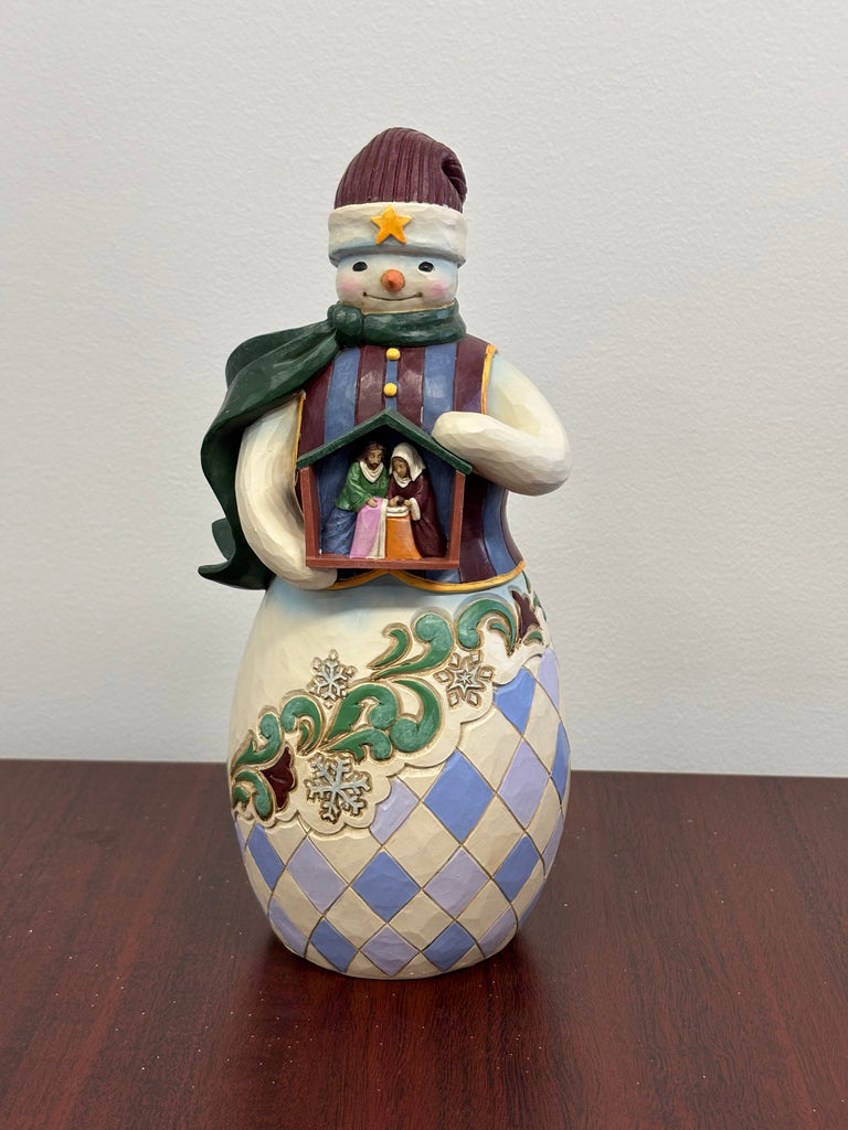 Jim Shore Heartwood Creek - Snowman Holding Nativity Stable
