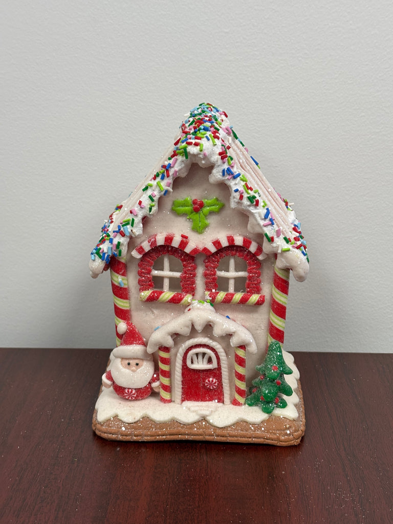 Gingerbread Cottage House w/Peppermint Candy, Sprinkles and Santa