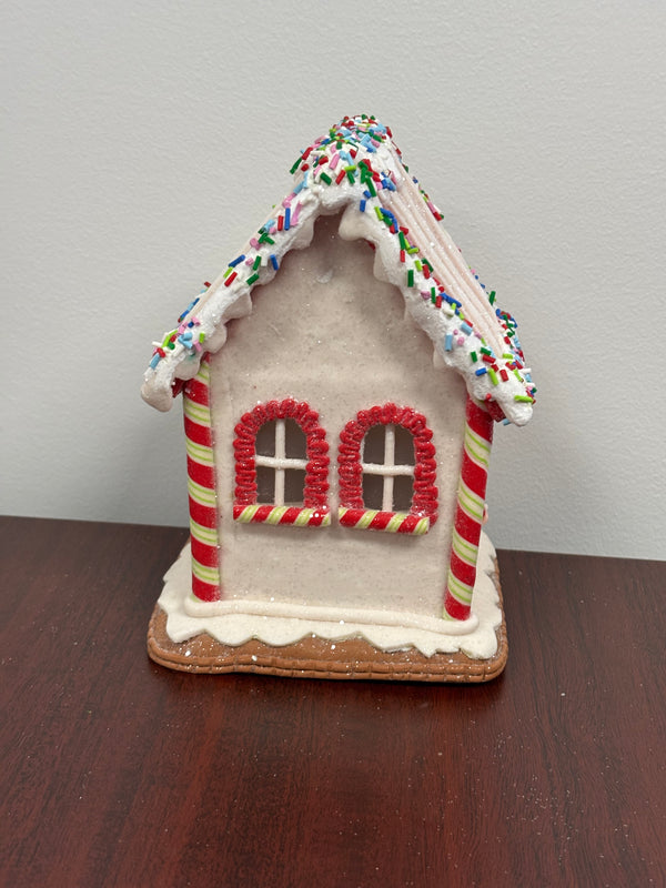 Gingerbread Cottage House w/Peppermint Candy, Sprinkles and Santa