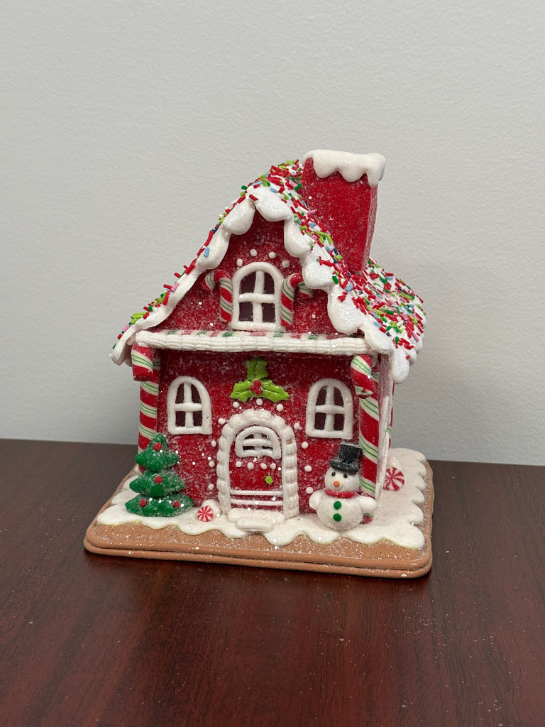 Gingerbread Cottage House w/Peppermint Candy, Sprinkles and Snowman