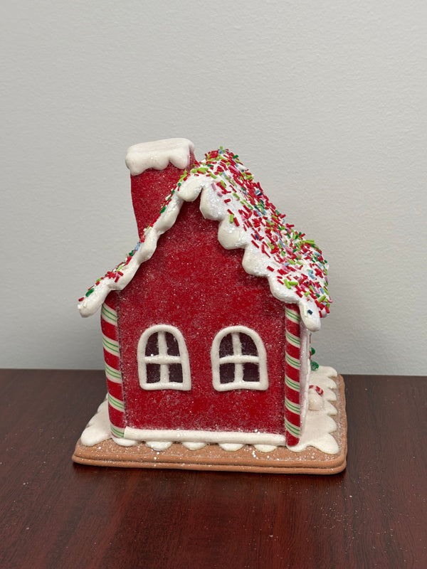 Gingerbread Cottage House w/Peppermint Candy, Sprinkles and Snowman