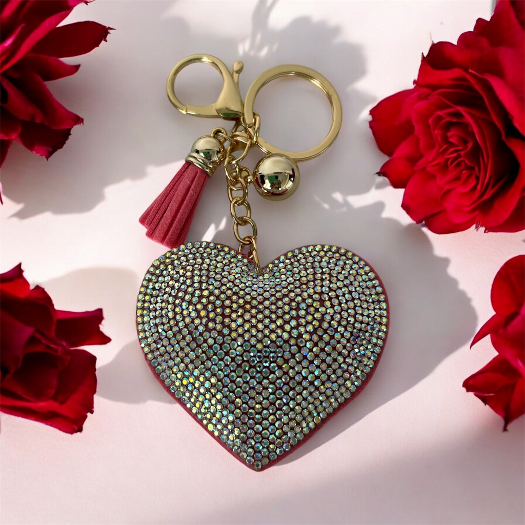 Pink Heart Diamantes Keyring with Tassel