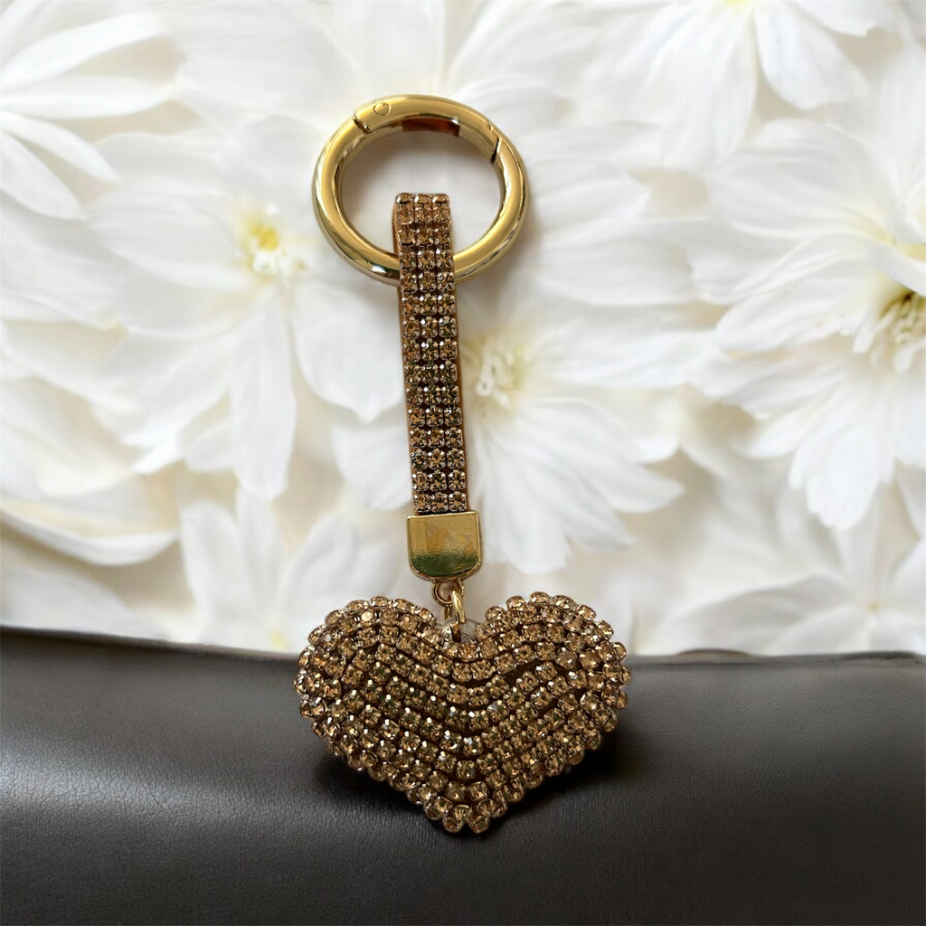 Gold Diamantes Heart Keyring