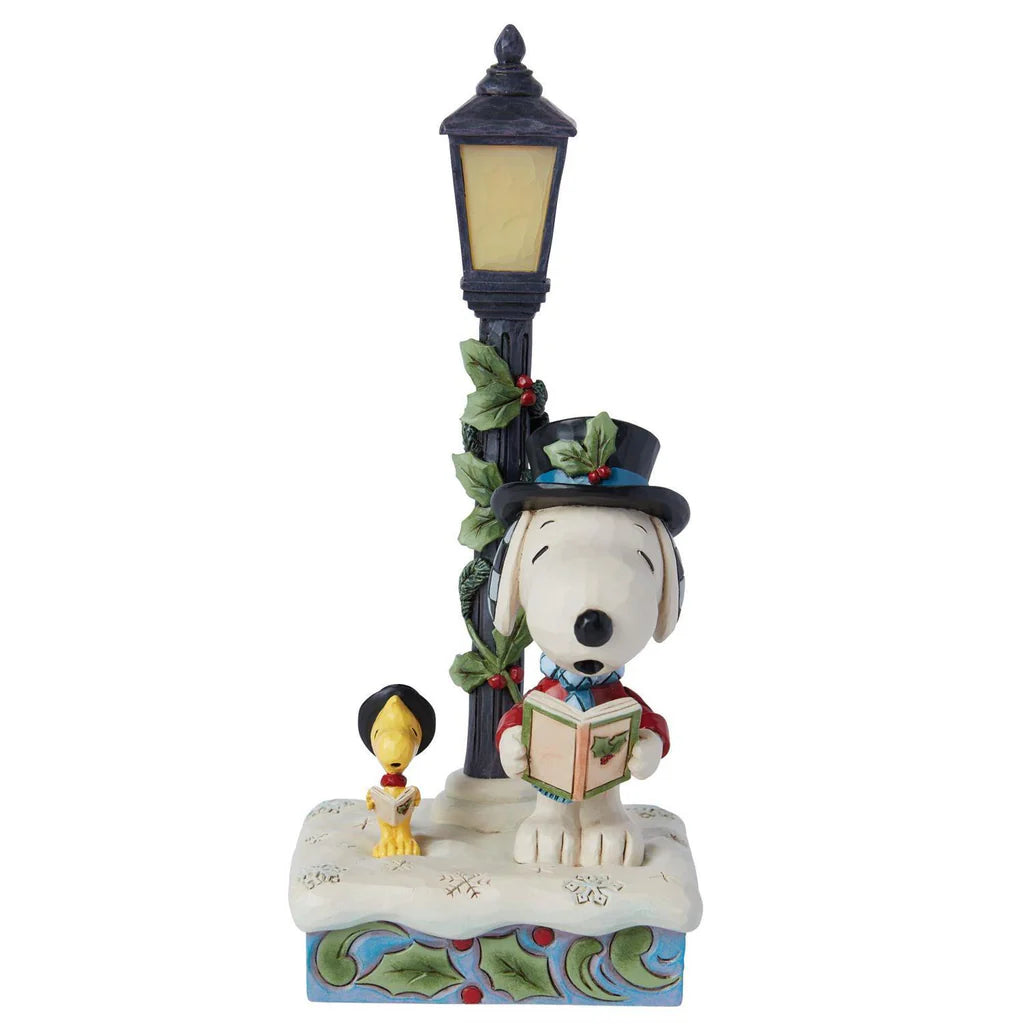 Peanuts by Jim Shore - 21.5cm/8.5" Lit Snoopy & Woodstock Next To Lit Lampost